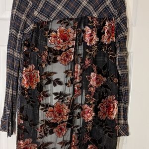 Plaid, Velvet Floral Kimono with Tassels